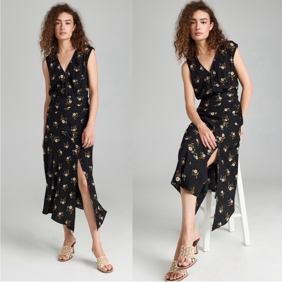 $648 Veronica Beard Wixson Silk-Blend Floral Midi-Dress size 8